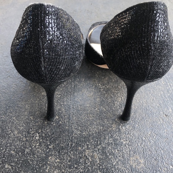 CYBER SALE! Jimmy Choo Black Glittery Peep Toe Heels S… - Picture 3 of 9